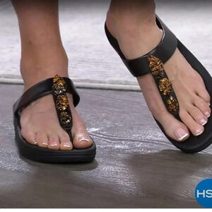 FitFlop Women's Heels Open Toe Sandals wedge black cascade stone size 8.5 used